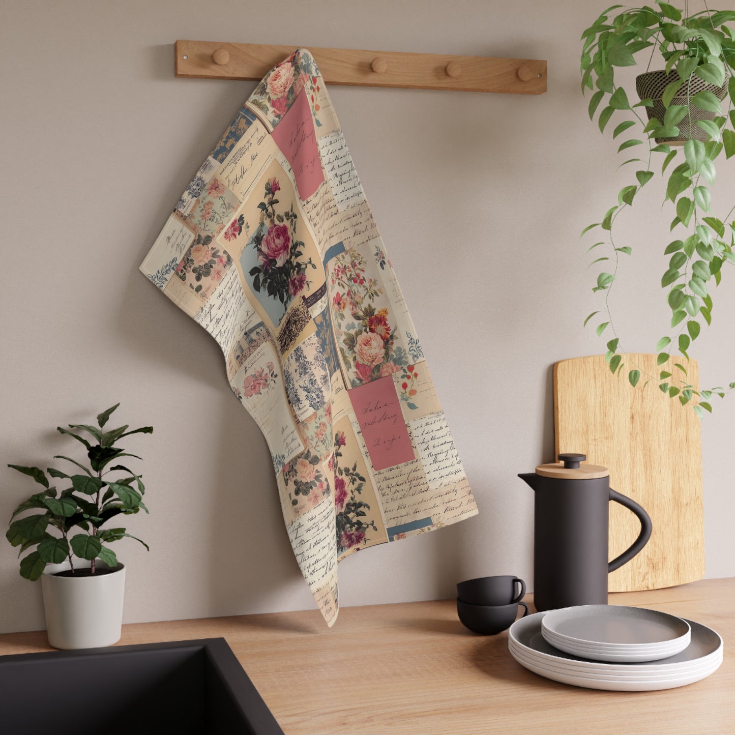 Vintage Floral Collage Rose Tea Towel - Cotton Twill