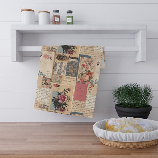 Vintage Floral Collage Rose Tea Towel - Cotton Twill - DesignBohemian
