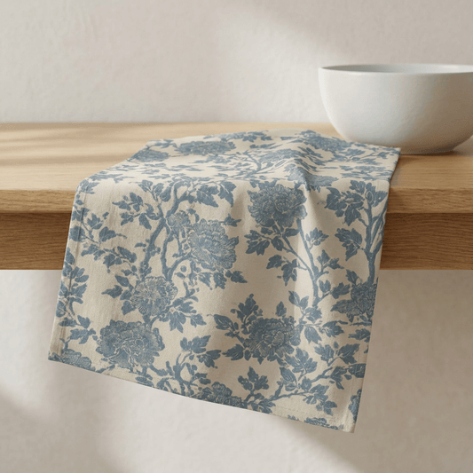 Blue Vintage Floral Hand Towel | Toile-Inspired Botanical Pattern - DesignBohemian