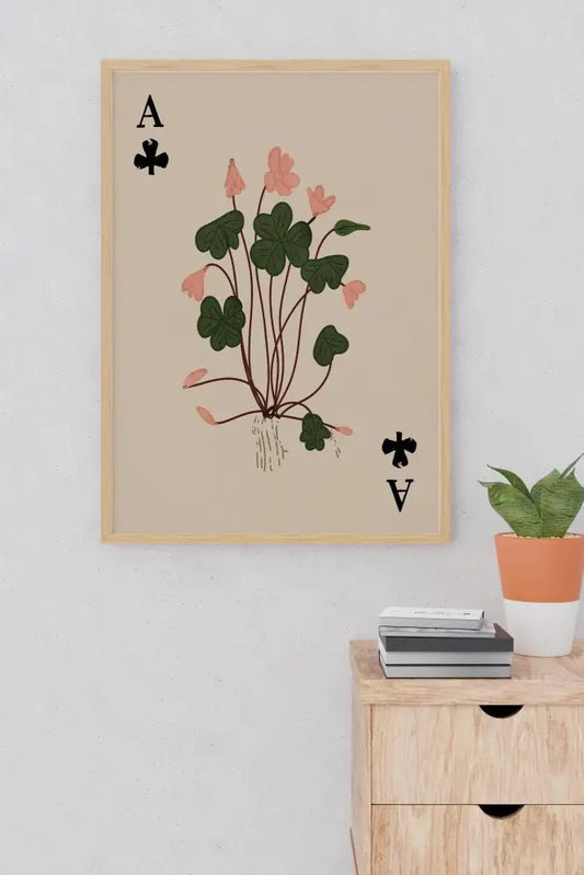 Ace Of Clubs Moody Floral Print Beige Green Vintage Design Wall Art For Interiors by My Store