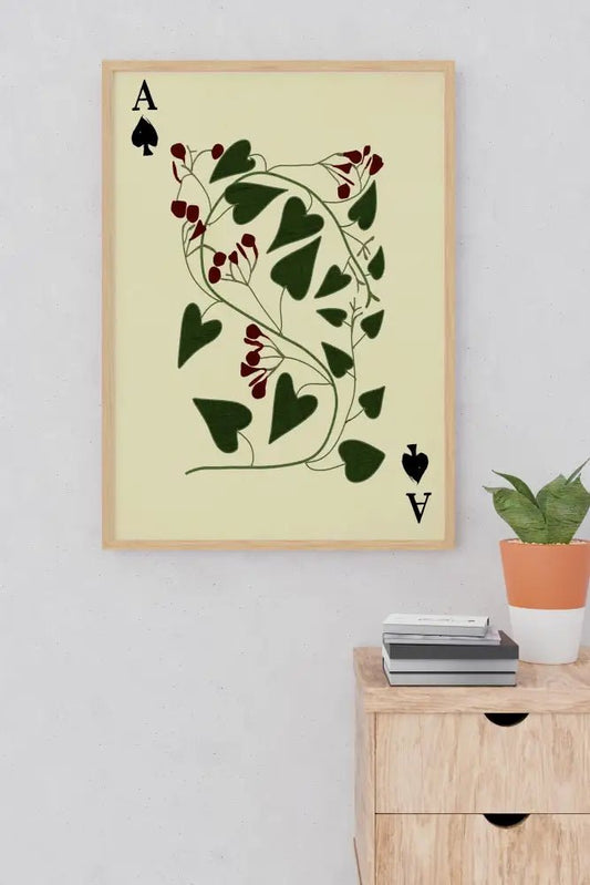 Ace of Spades Moody Floral Print Beige Green Vintage Artwork by My Store