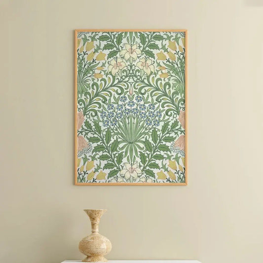 Art Nouveau Floral Poster Green And Yellow Vintage Print For Sophisticated Bohemian Decor by My Store