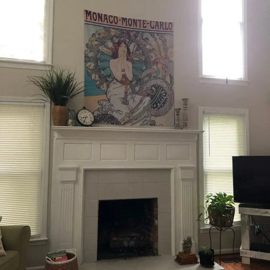 Art Nouveau - Green Tapestry Bohemian Wall Hanging Large Artwork Hippie Lady Mucha by DesignBohemian