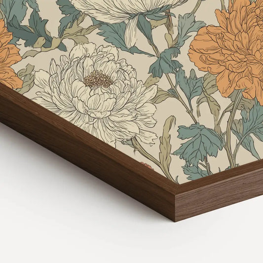 Art Nouveau Pink and Orange Floral - Framed Wall Art 4x6 • Natural Oak