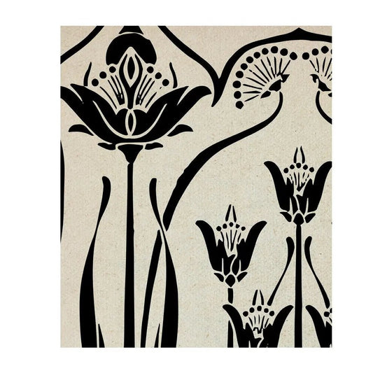 Art Nouveau Poster Large Ornamental Print Vintage Beige And Black by My Store
