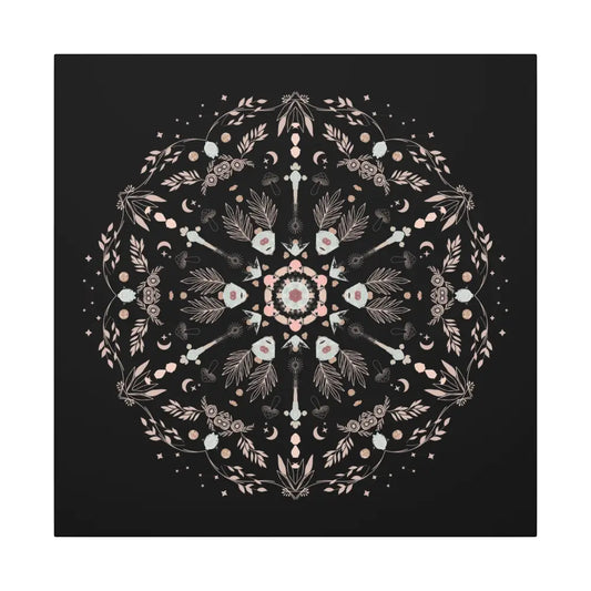 Black and Pink Botanical Mandala Canvas Art Print, Wall Decor, Home Accents, Nature Inspired, Meditation Space Decor - DesignBohemian