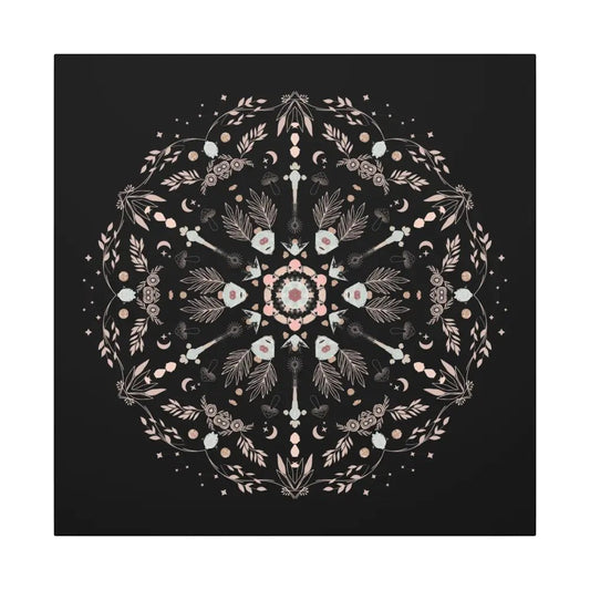 Black and Pink Botanical Mandala Canvas Art Print, Wall Decor, Home Accents, Nature Inspired, Meditation Space Decor - DesignBohemian