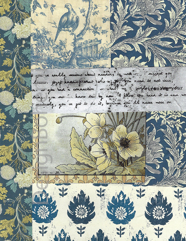 Dusty Blue and Cream Vintage Collage - Digital Download