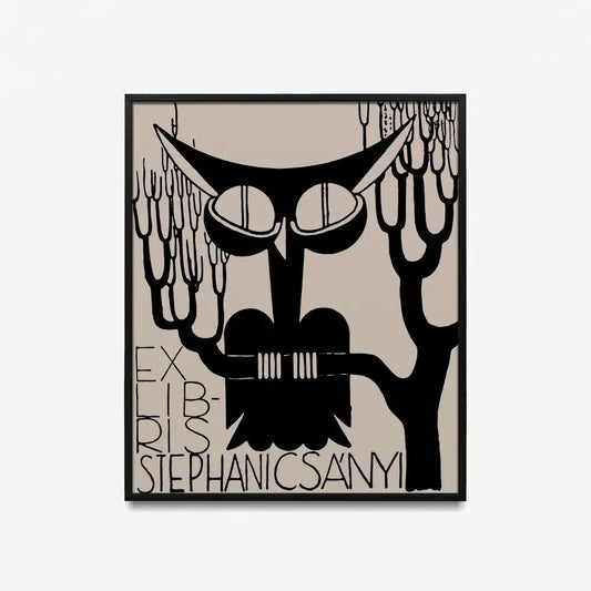 Cute Vintage Owl Print Art Nouveau Poster Black Beige Exlibris Wall Art For Elegant Rooms by My Store