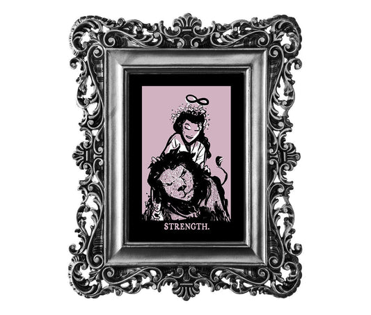 Strength Tarot Print Pink Goth Poster In Pastel Grunge Style For Modern Wall Decor by DesignBohemian