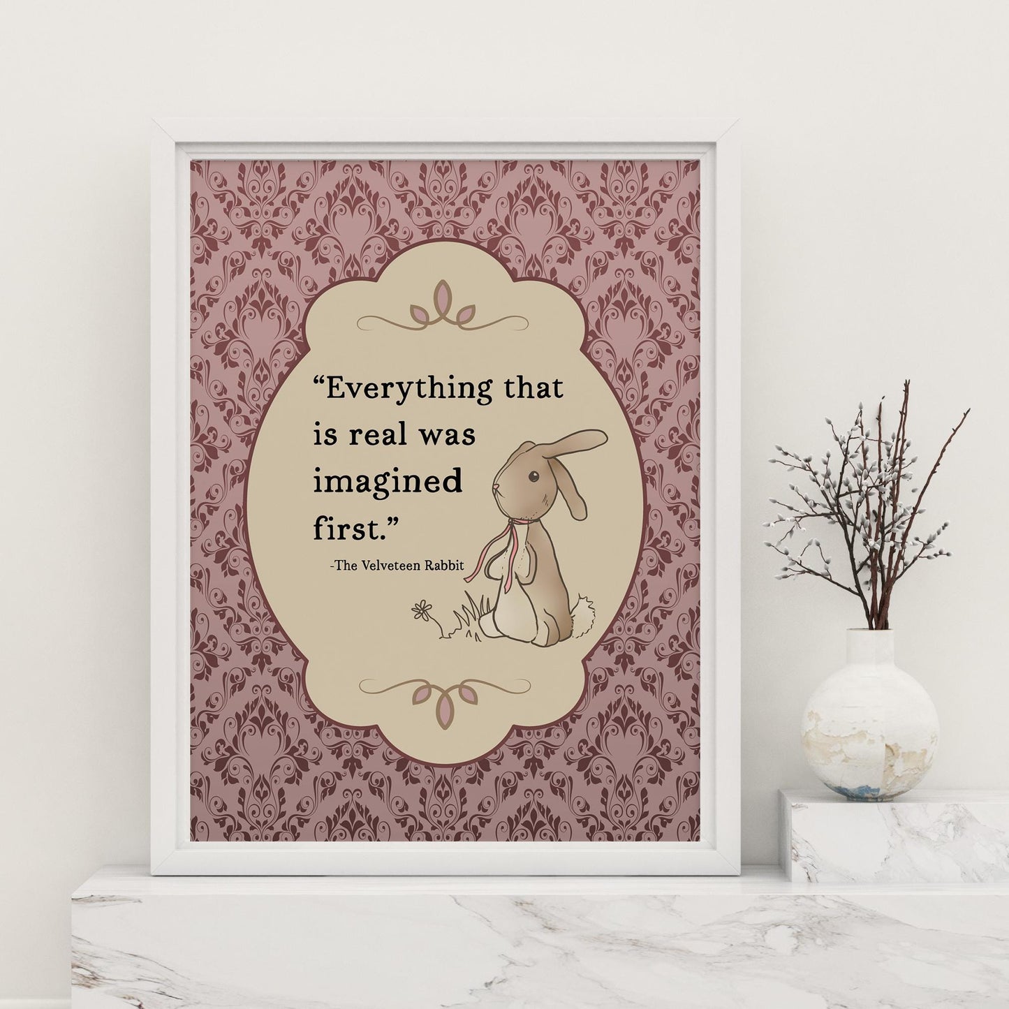 The Velveteen Rabbit Print - Pink and Beige - Nursery Room Art - Quote
