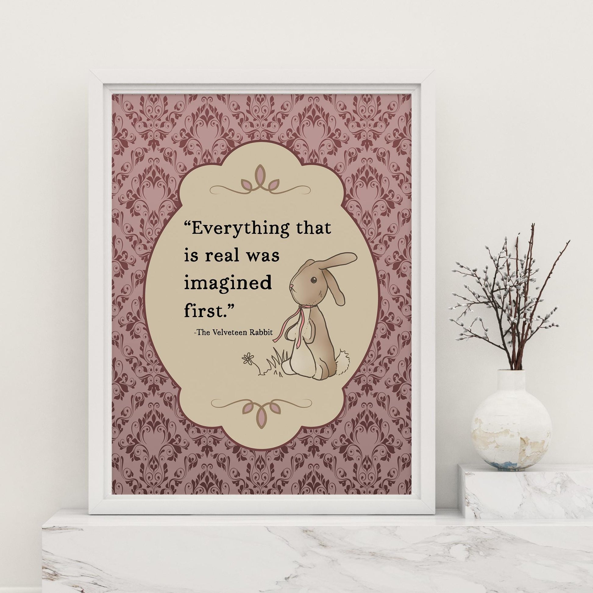 The Velveteen Rabbit Print - Pink and Beige - Nursery Room Art - Quote