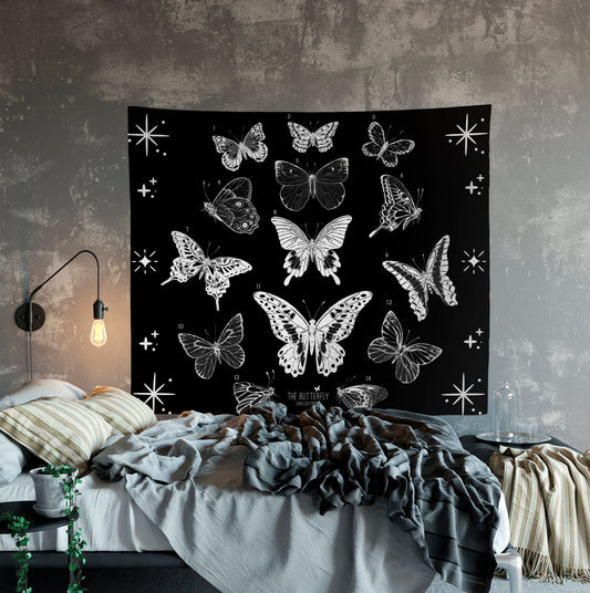 Butterflies Tapestry Black and White Goth Dorm Decor by DesignBohemian