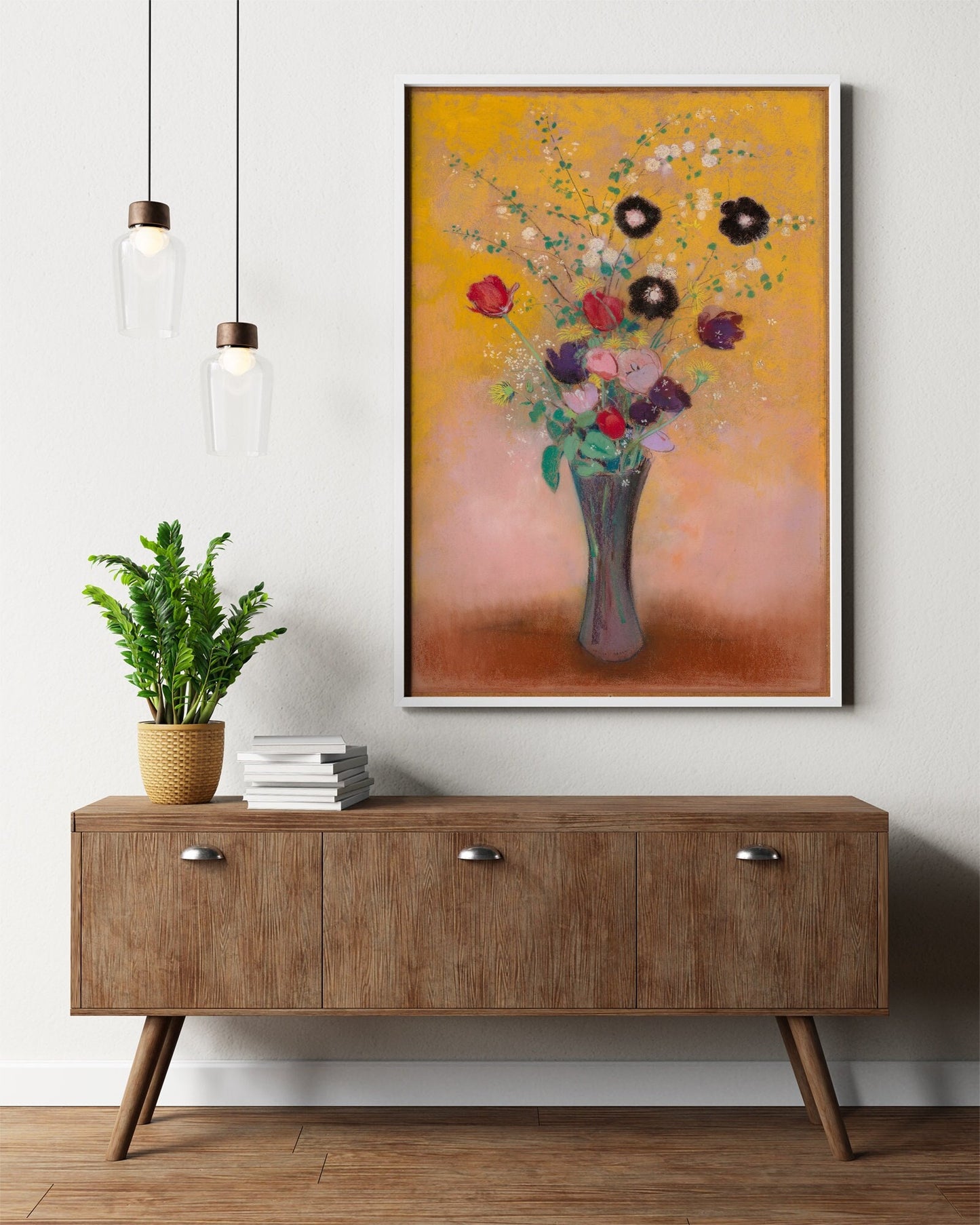 Vase of Flowers French Painting by Odilon Redon - Mustard Yellow - Pastels - France