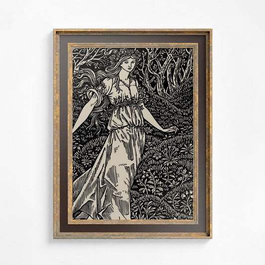Vintage Walter Crane Print: Bohemian Goddess Artwork - Woods Beyond the World