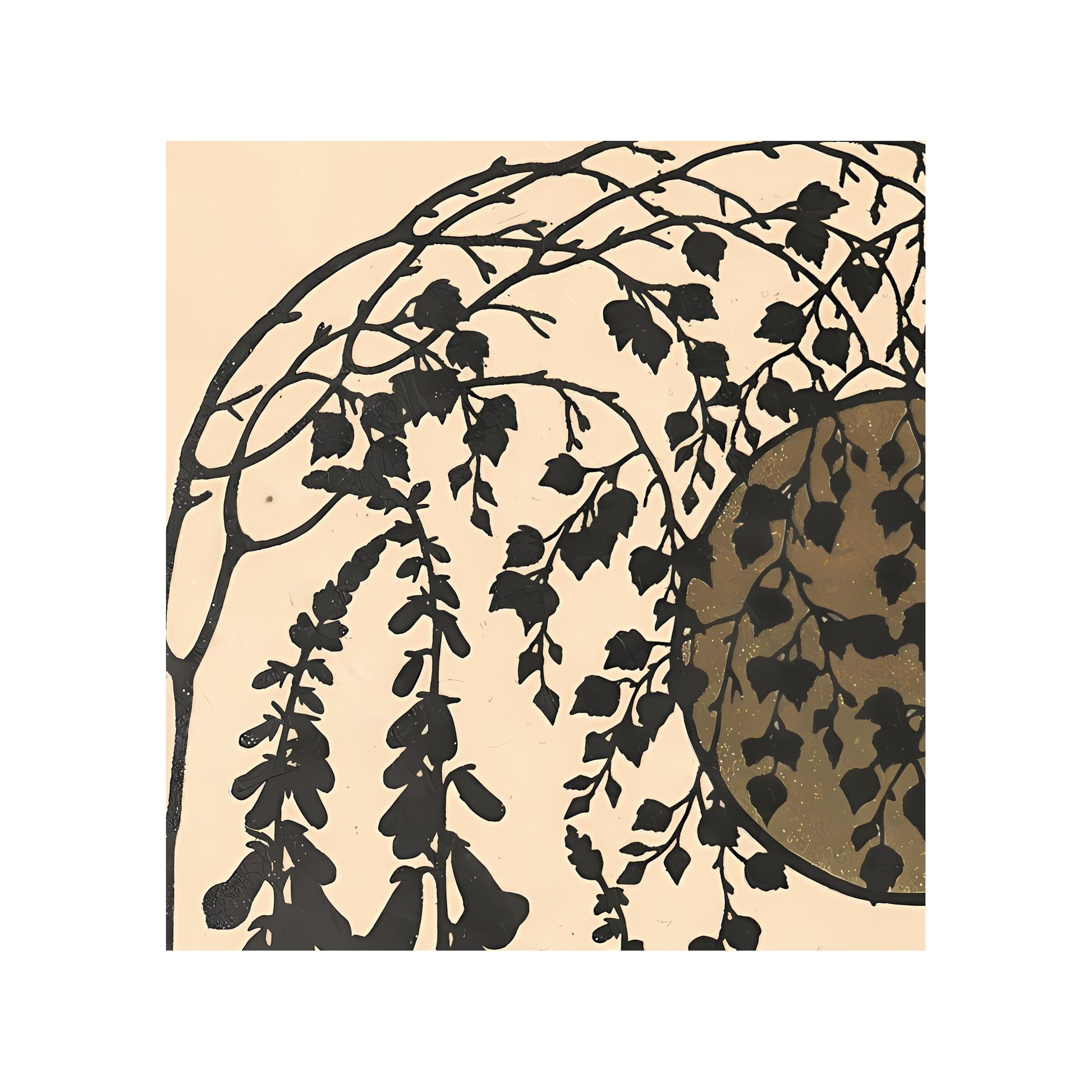 Art Nouveau - Nymphe Print - Vintage Moon Poster - Beige - Willow Tree and Snake - Long Poster