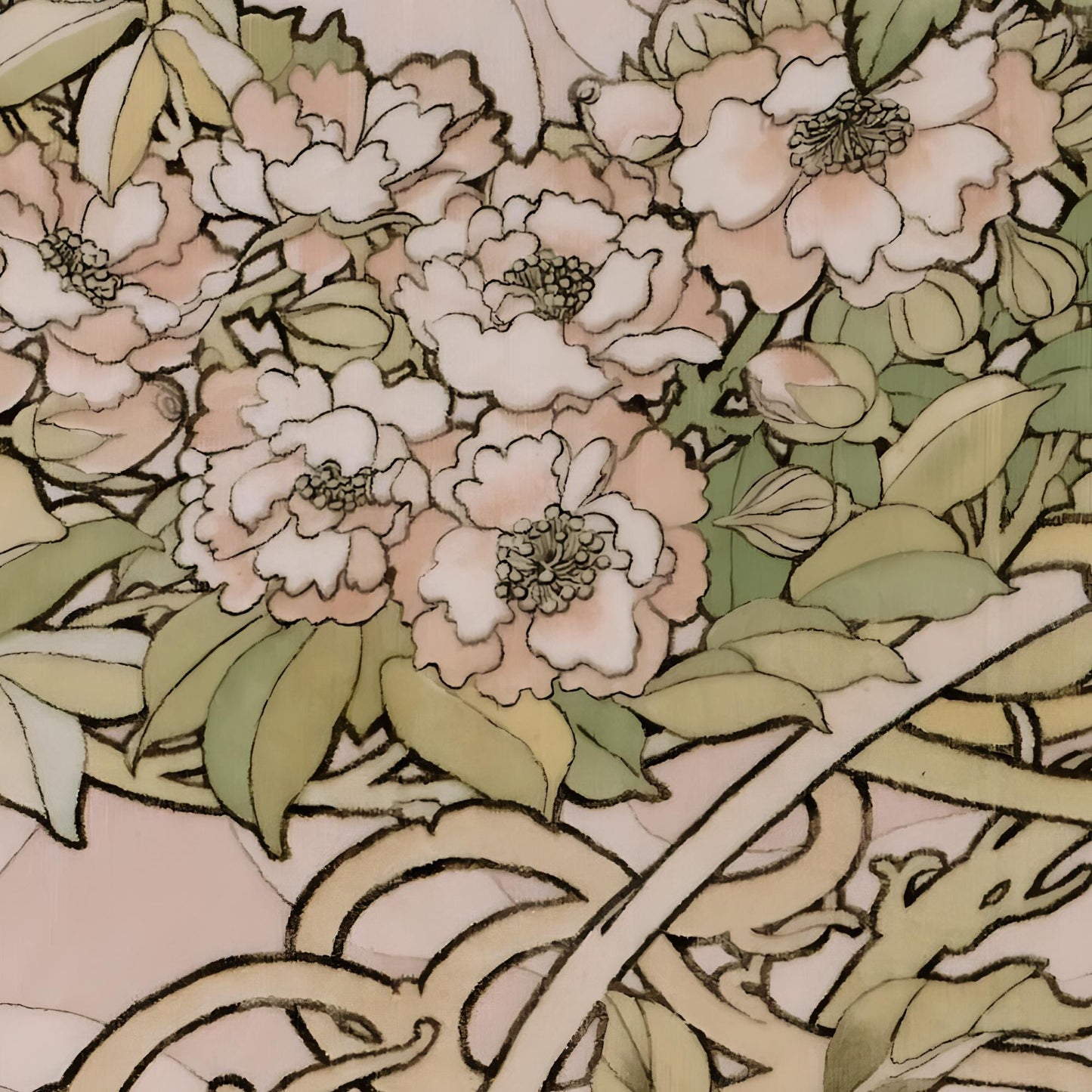 Mucha flowers Painting - Print - Pink and Peach - Art Nouveau Floral- Mandala Square - For Your Sacred Space