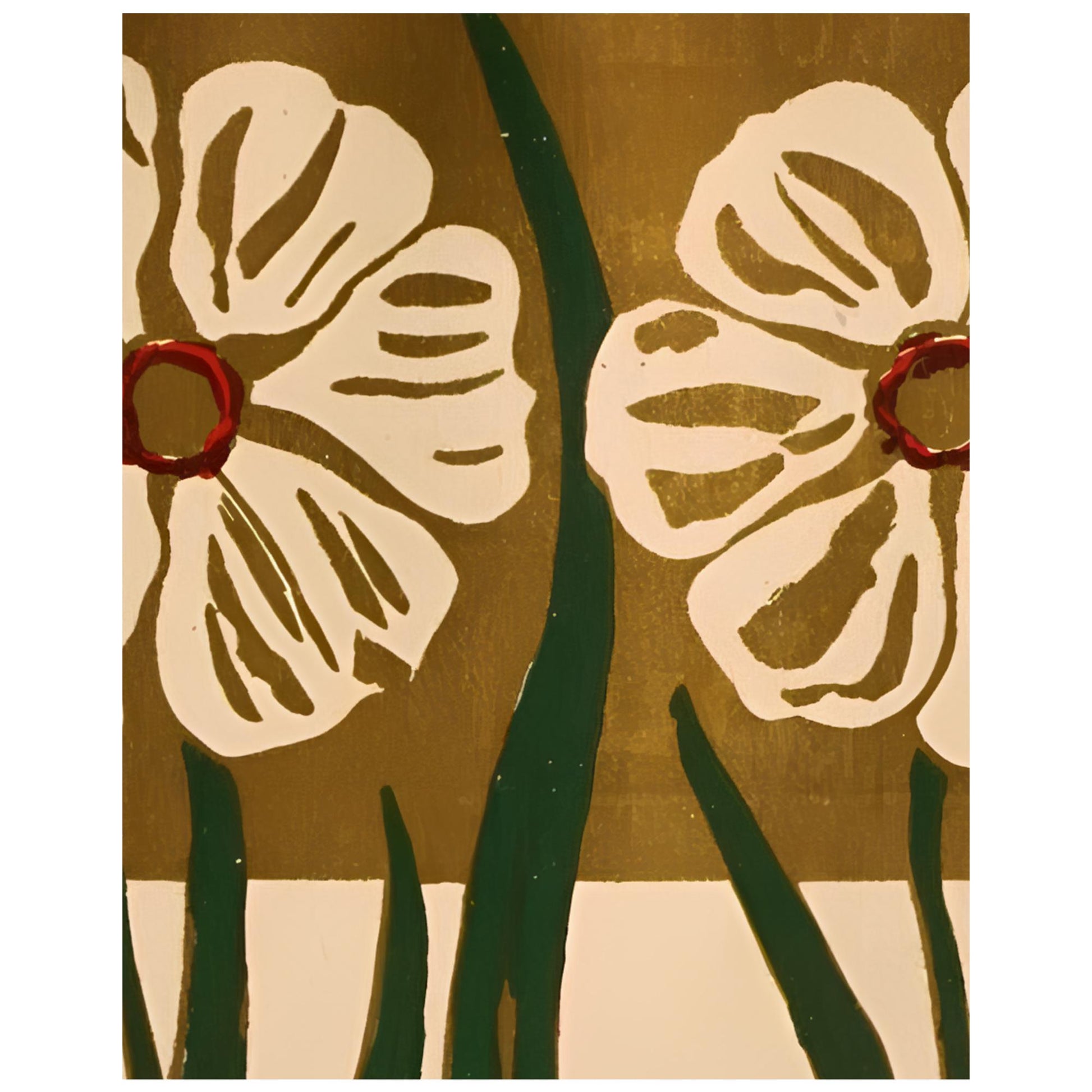 Vintage Flowers Painting - Print - Beige and Green - Art Nouveau Floral- Mandala Square - For Your Sacred Space