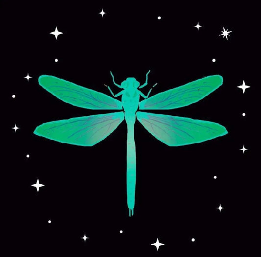Dragonfly Print Square Vintage Linocut Green Wall Art Exquisite Spirit Animal Decor by My Store