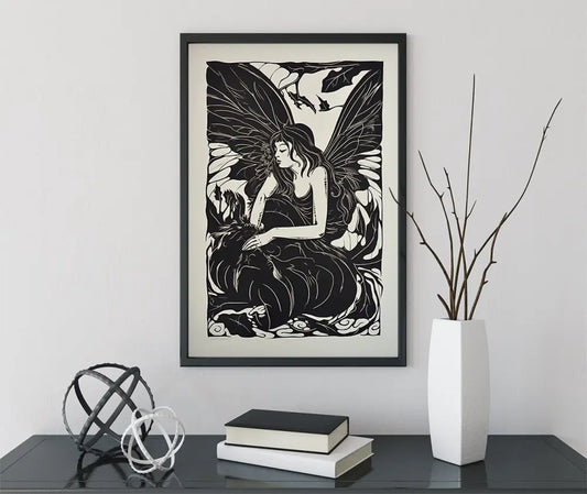 Fairy Poster Vintage Black And White Fairy Art Gift Premium Archival Matte Print by My Store