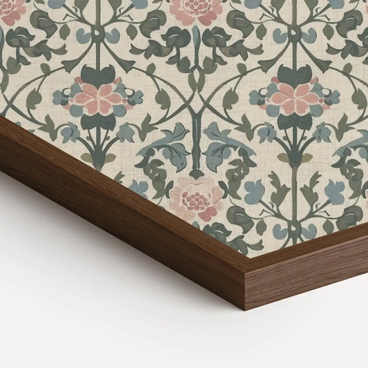 Framed Art Nouveau Pattern - Pink - Green - Blue - Trailing Vines 8x12 • Natural Oak