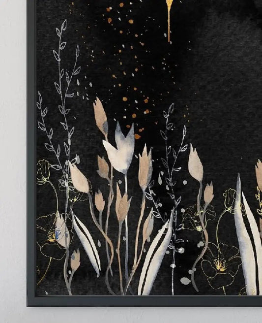 Gold And Black Floral Print Art Nouveau Bohemian Artwork by My Store