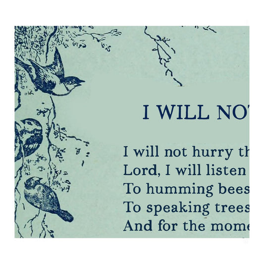 I Will Not Hurry Poem Print, Blue Bird Wall Art, Minimalist Poetry Poster, Calm Aesthetic Decor, Mindfulness Quote Art, Vintage Style - DesignBohemian
