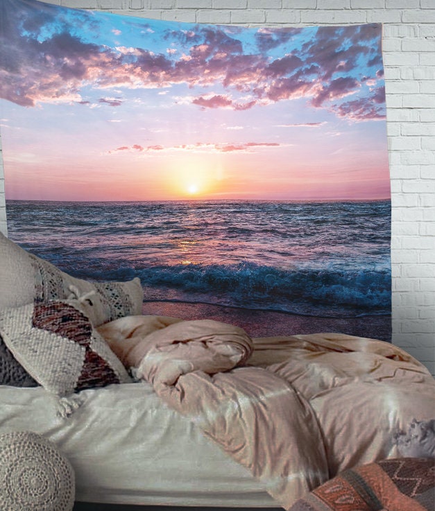 Ocean Wall Tapestry Pink Yoga Meditation Hippie Wall Hanging by DesignBohemian