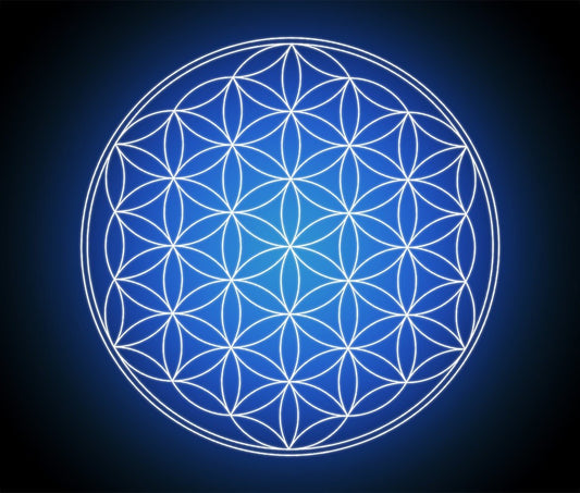 Blue Glowing Flower Of Life Tapestry