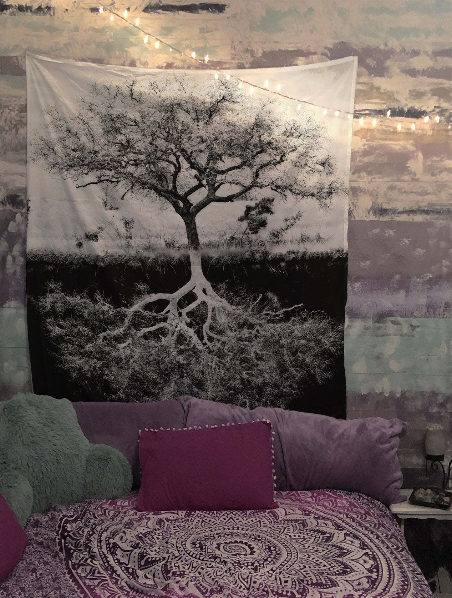 Black and White Tree Of Life As Above So Below Wall Tapestry Yoga by DesignBohemian