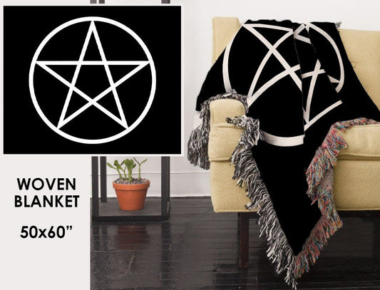 Pentagram Woven Cotton Blanket Tapestry, Witchcraft Decor