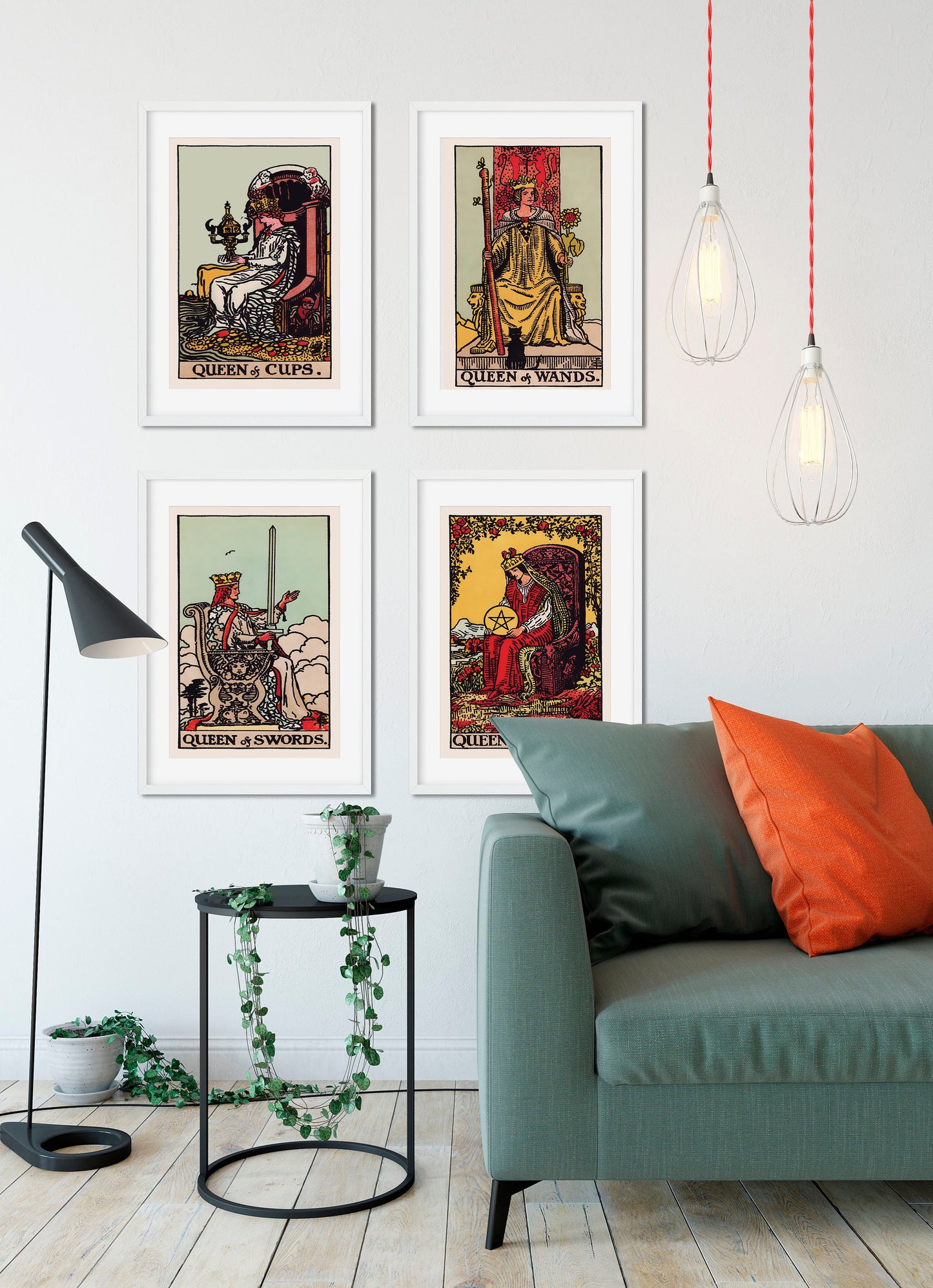 All Four Queens Tarot Card Print Set - The Queen of Cups, Queen of Swords, Queen of Wands, Queen of Pentacles Posters, No Frame