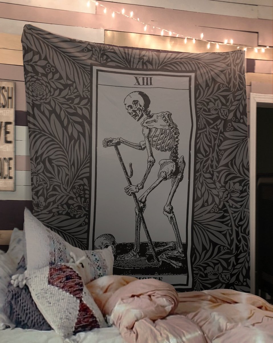 La Mort Tarot Card Tapestry - Death Tarot of Marseille, Black & Gray