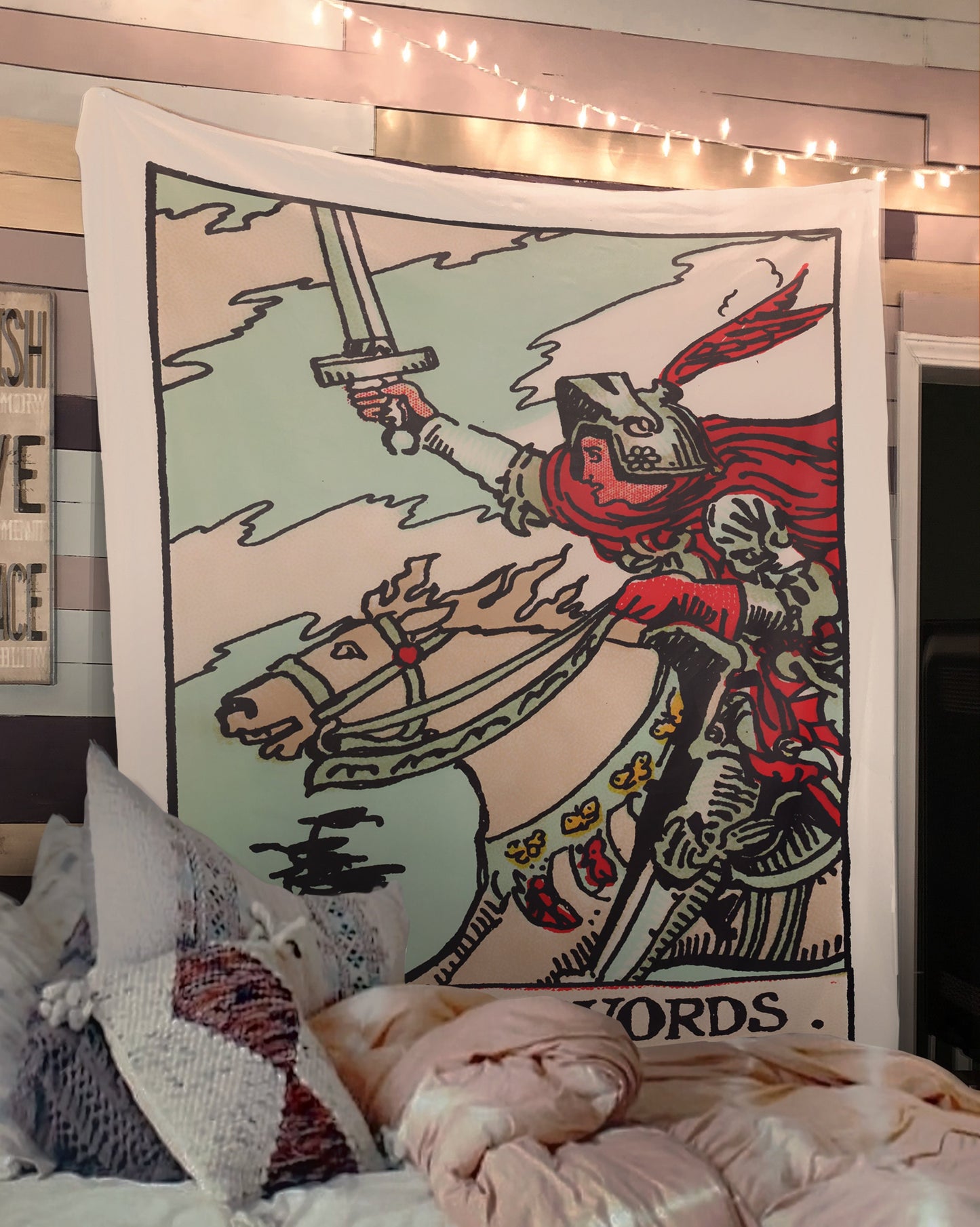 Knight of Swords Tapestry – Rider Waite Tarot Card Wall Decor