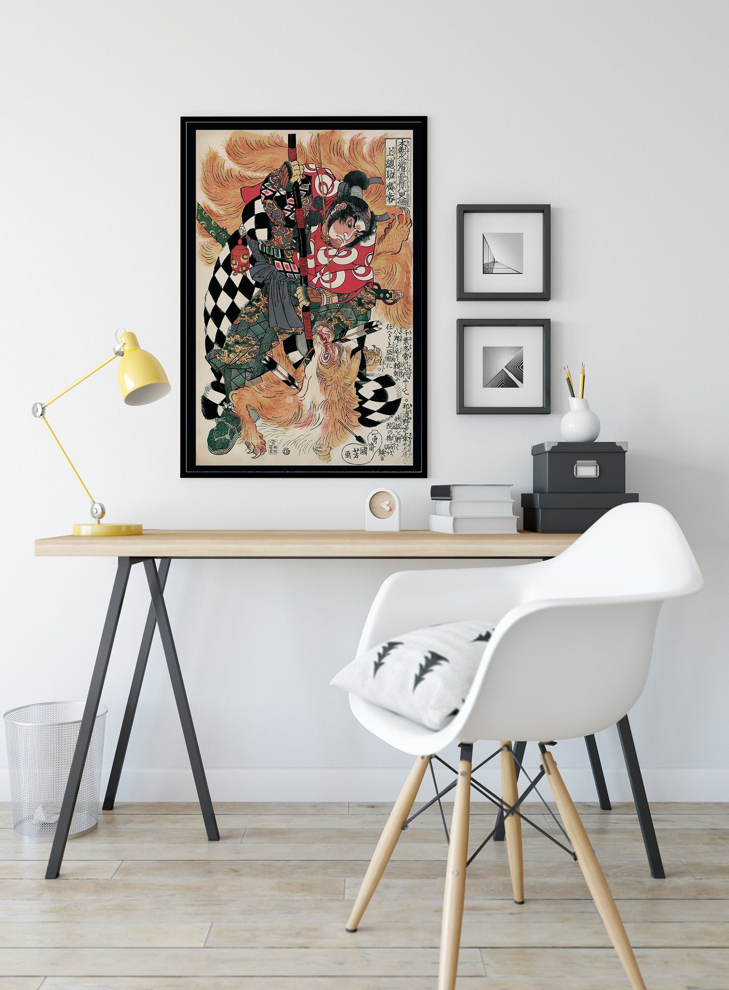 Japanese Print Ukiyo e Samurai Fighting Nine Tailed Fox Demon Poster (No Frame)