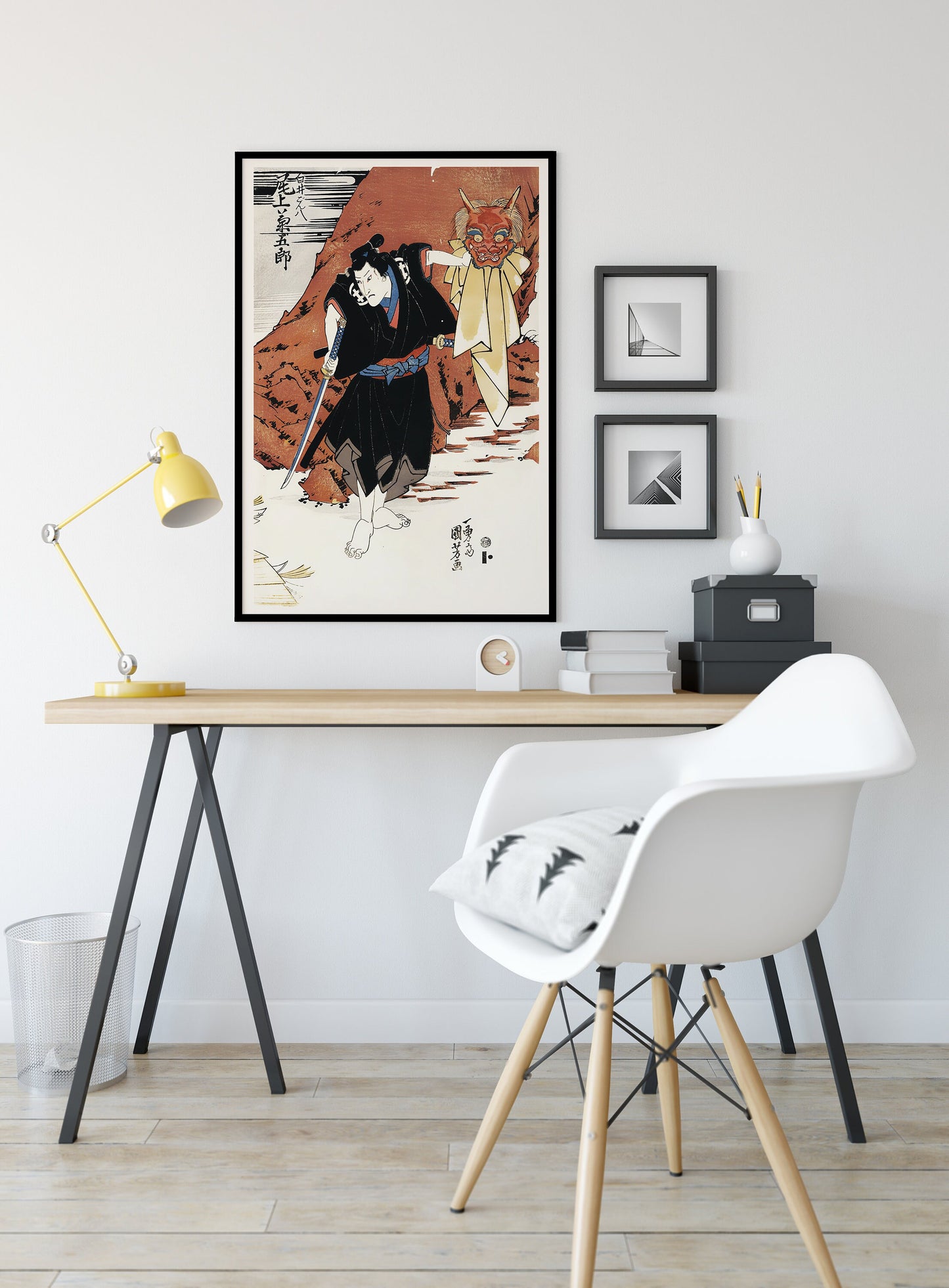 Japanese Print Ukiyo e Samurai with Japanese Demon Mask Poster (No Frame)