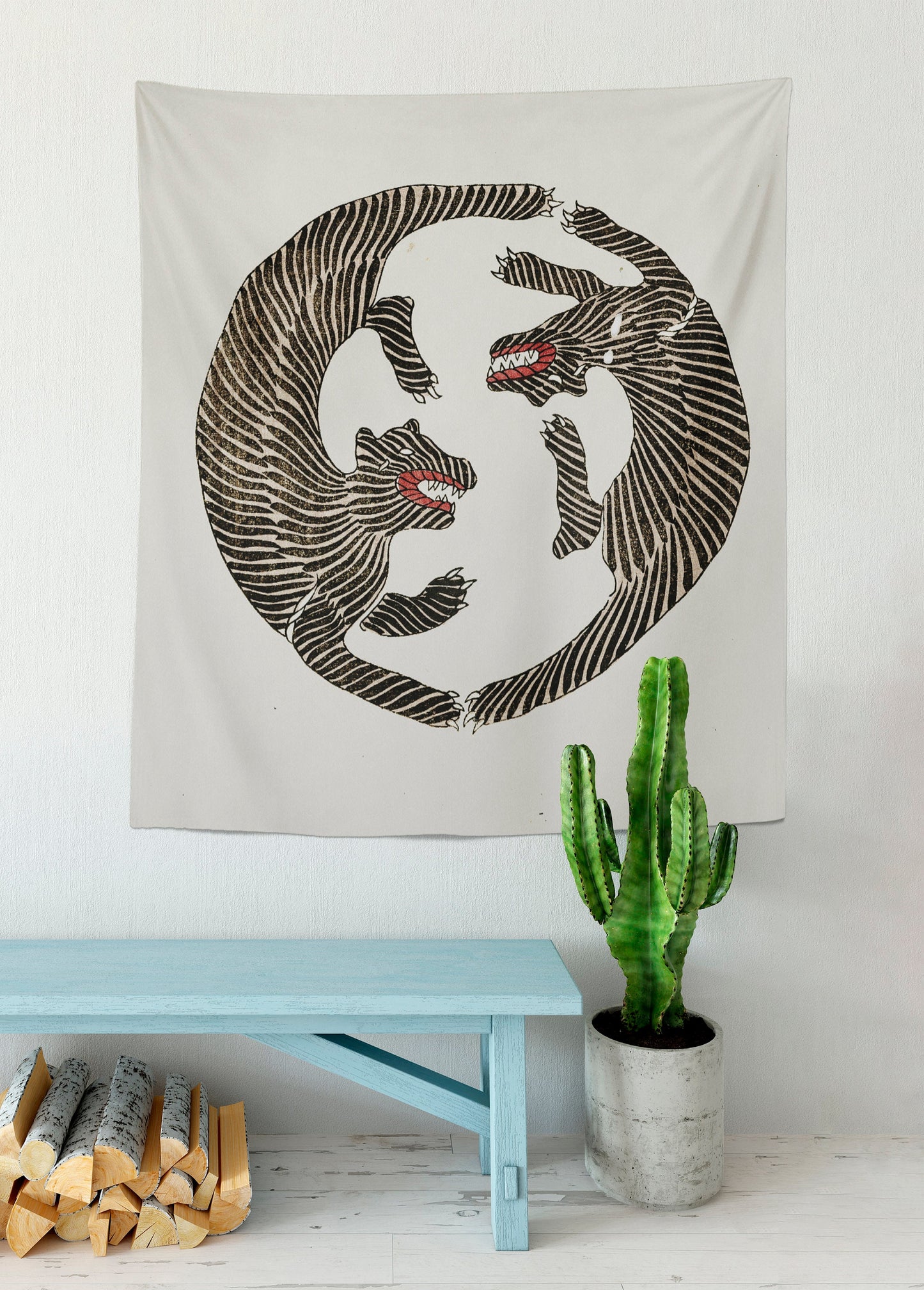 Woodblock Print of Tigers-(1860-1869) by Taguchi Tomoki Tiger Tapestry