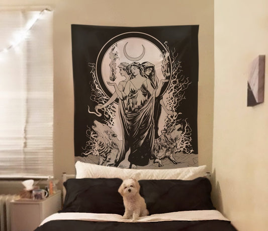 Moon Goddess Hecate Tapestry - Witchy Wiccan Wall Art