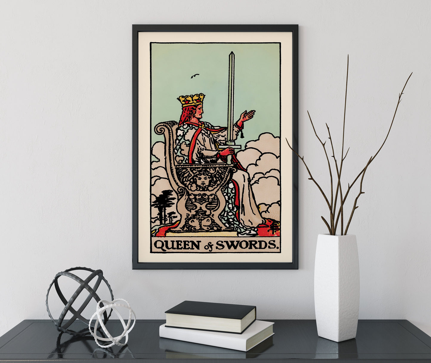 Queen Of Swords- Tarot Card Print - The Queen Of Swords Card Poster, No Frame