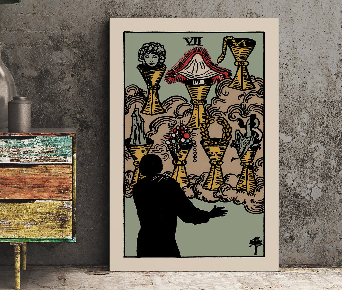 7 of Cups - Tarot Card Print - The Seven of Cups Card Poster, No Frame