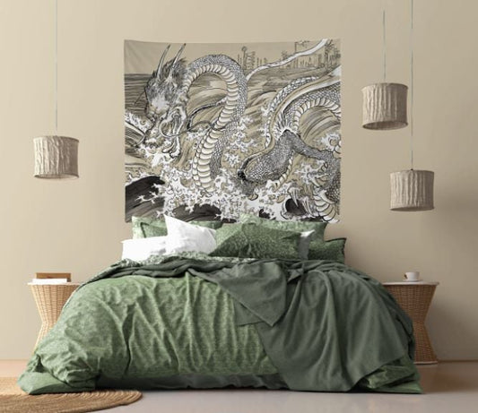 Dragon Japanese Ukiyo-e Utagawa Kuniyoshi Tan and White Tapestry