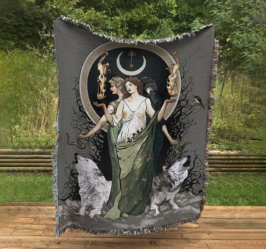 Moon Goddess Hecate Woven Blanket - Witchy Wiccan Tapestry