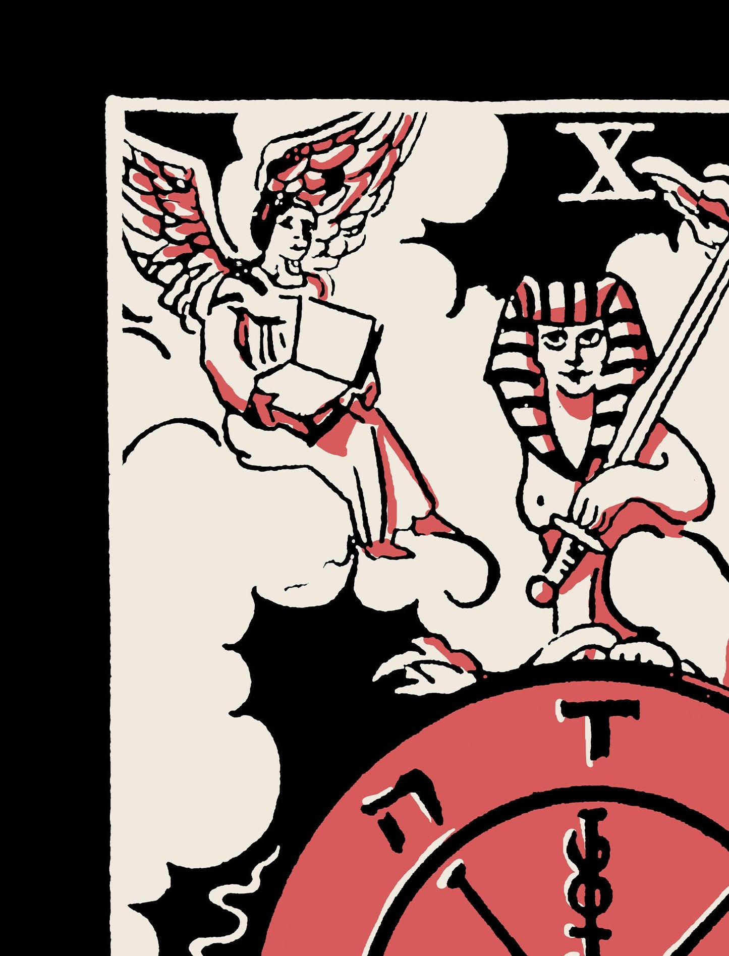 Wheel of Fortune - Tarot Card Three Color Print - Tarot Card The Wheel of Fortune Card 3 Color Poster, No Frame