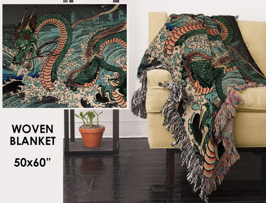 Woven Cotton Blanket - Japanese Dragon