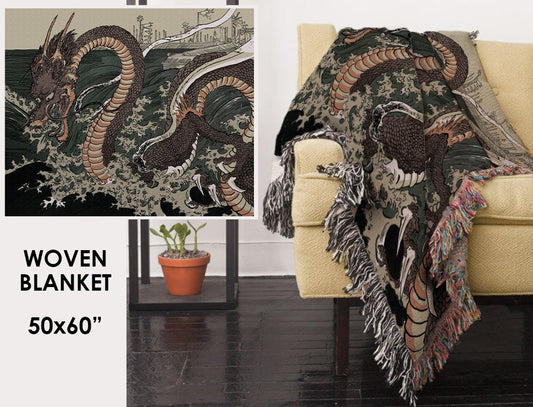 Woven Cotton Blanket - Japanese Dragon