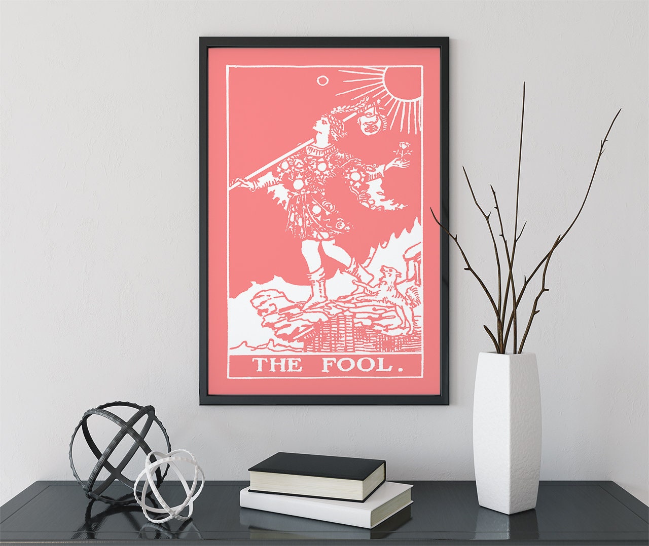 The Fool - Tarot Card Print - The Fool Card Pink and White Poster, No Frame