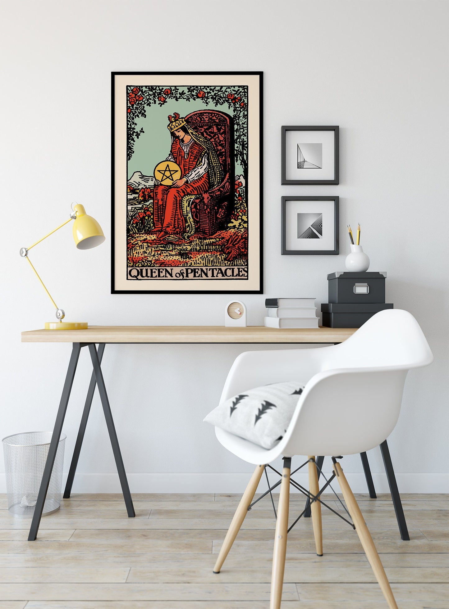 Queen Of Pentacles- Tarot Card Print - The Blue Sky Queen Of Pentacles Card Poster, No Frame