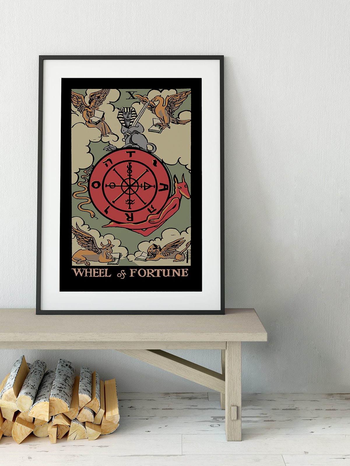 Wheel Of Fortune - Tarot Card Print - Tarot Card The Wheel Of Fortune Darker Colorway Card Color Block Poster Eclectic Tarot, No Frame