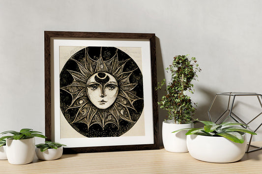 Sun Mandala Print - Art Nouveau - Flower Print Square by DesignBohemian