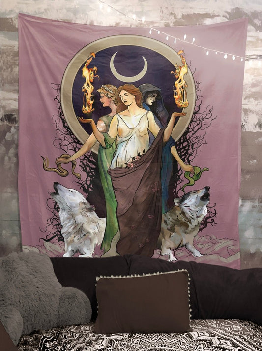 Hecate Moon Goddess Tapestry – Purple Wiccan Wall Art